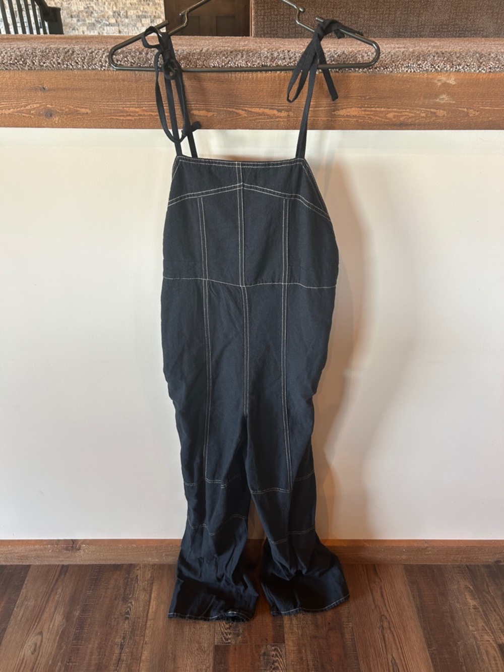 Urban Outfitters Black Tie-Shoulder Jumpsuit with Contrast Stitching